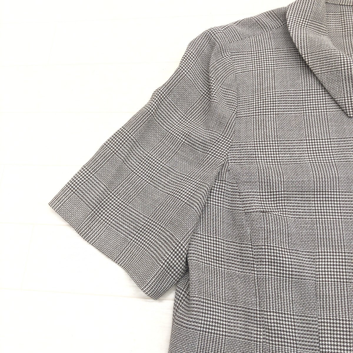 Leilian レリアン ウール100% グレンチェック サマージャケット 13(XL) チャコールブラウン系 日本製 半袖 羽織り LL 2L ゆったり 大きいの画像5