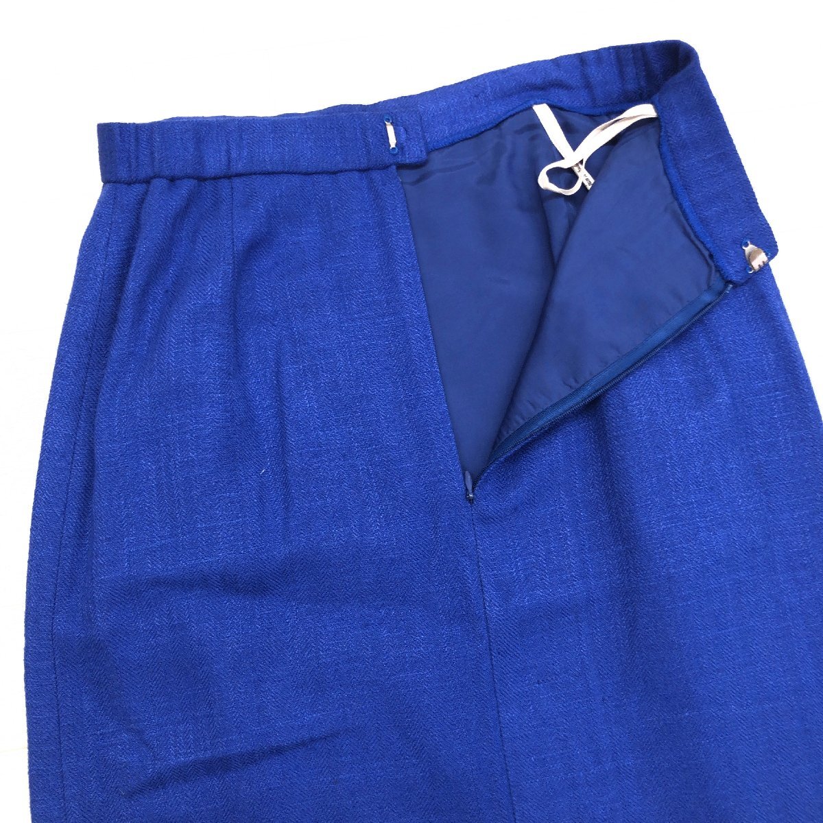●jun ashida ジュンアシダ リネンタッチ オープンジャケット スカートスーツ 上下セットアップ 9(M) 青 ロイヤルブルー ヴィンテージ 古着の画像7
