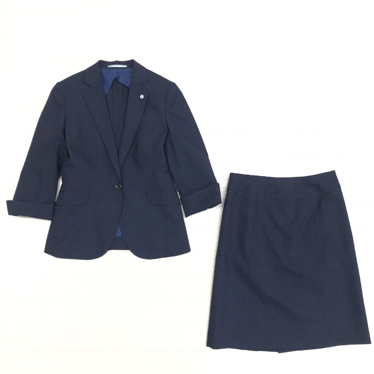 ●ORIHICA RHYME オリヒカ ウォッシャブル 1B スカートスーツ 7(S) 濃紺 ネイビー ジャケット 七分袖 春夏用 国内正規品 レディース 女性用の画像1