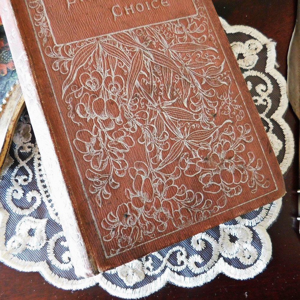 *゜+ 19世紀 洒落たフローラルイラスト付き表紙 花柄 英国 アンティークブック ヴィンテージ本 洋書 古書 アンティーク 茶色の画像4