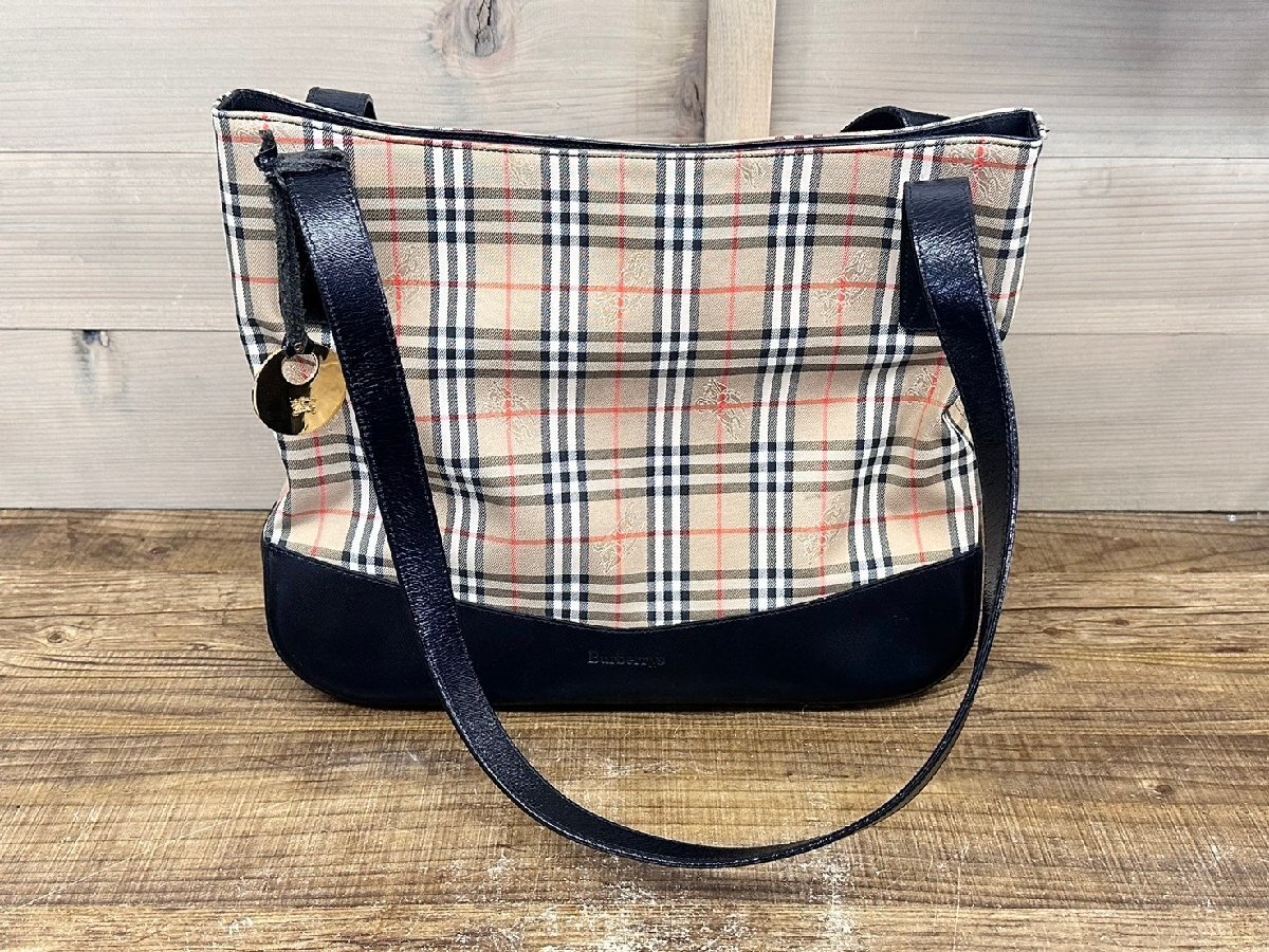 BURBERRY[バーバリー]トートバッグ ショルダー ノバチェック キャンバス×レザー 中古品の画像1