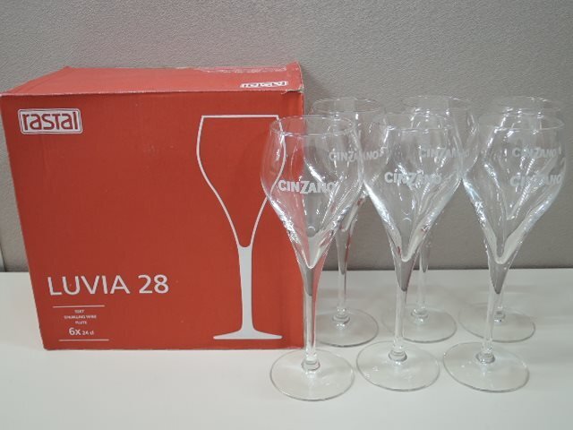 rastal ラスタル LUVIA 28 CINZANO チンザノ シャンパングラス 6客セット 約φ6×H21.5cm/中古美品の画像1