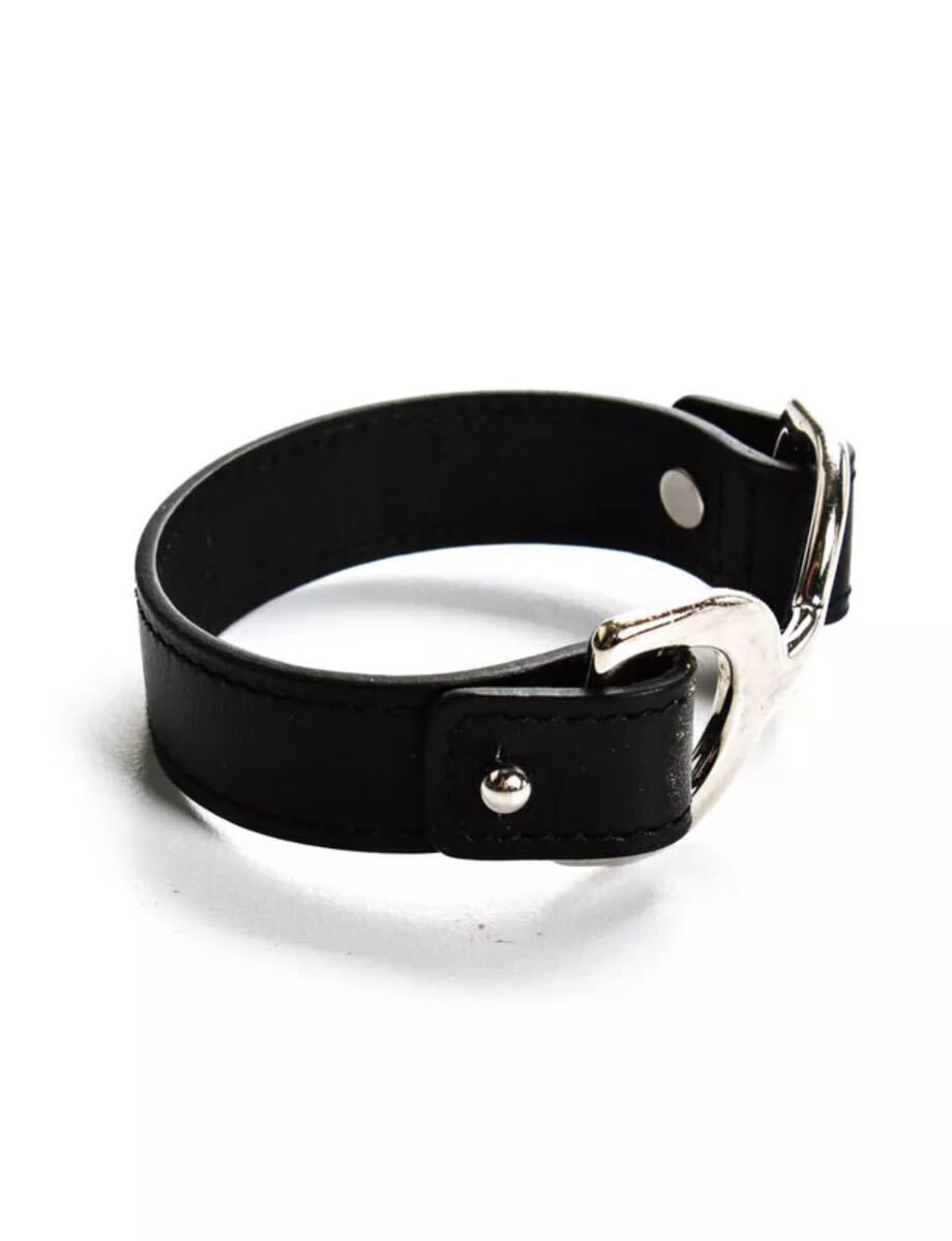 Hermes レザー ブレスレット バングル エルメスBox Leather Pavane Cuff Bracelet Black Silver シェーヌダンクル の画像2