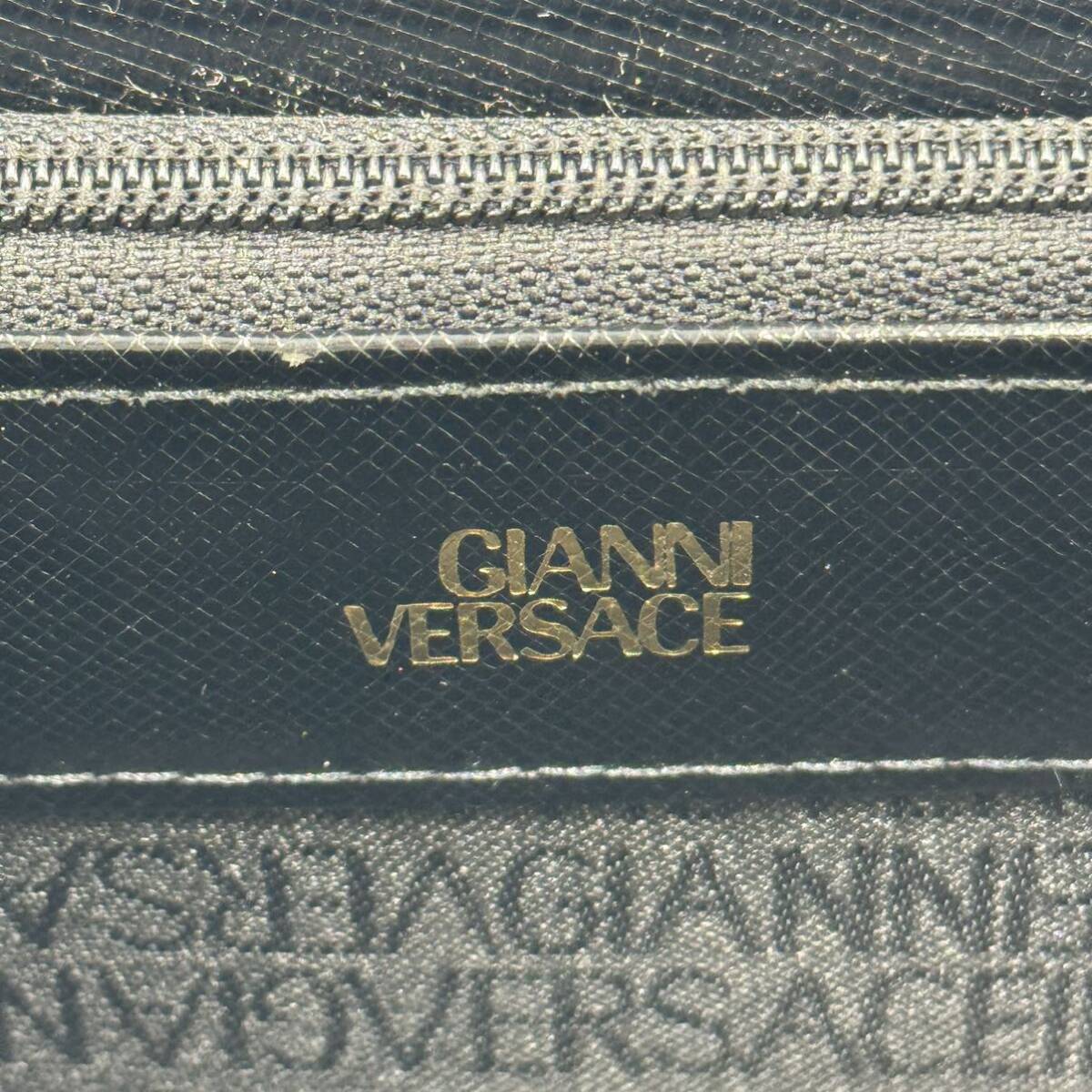 【希少/極美品】GIANNI VERSACE ヴェルサーチ サンバースト がま口 ハンドバッグ G金具 太陽 レザー 本革 ブラック 黒 レディース_画像9