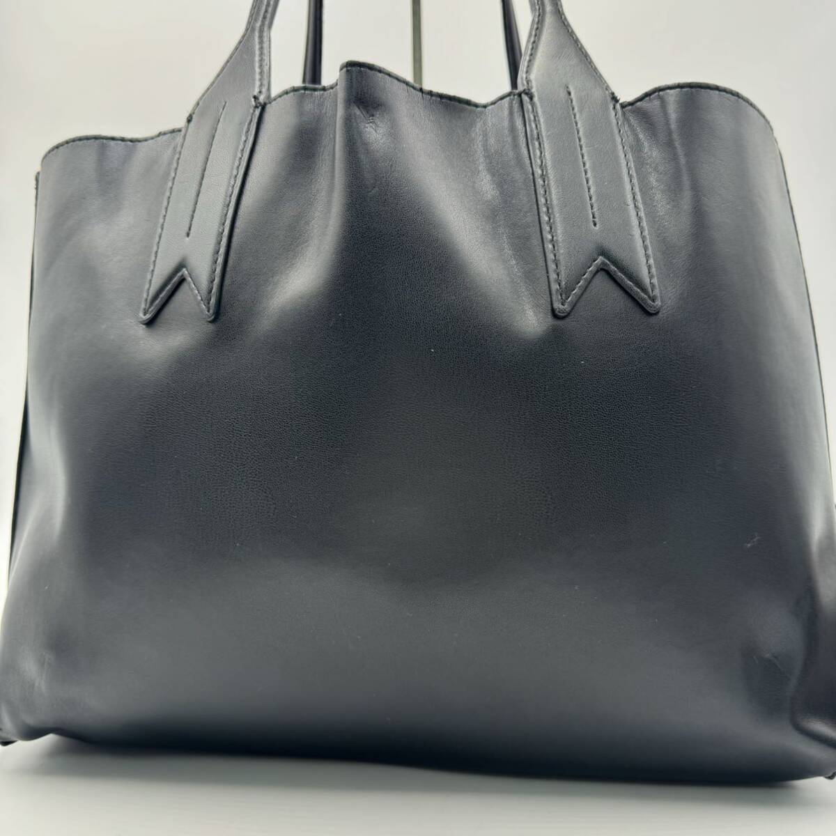 EMPORIO ARMANI Emporio Armani tote bag shoulder ..A4 high capacity business pouch attaching leather original leather black black men's lady's 