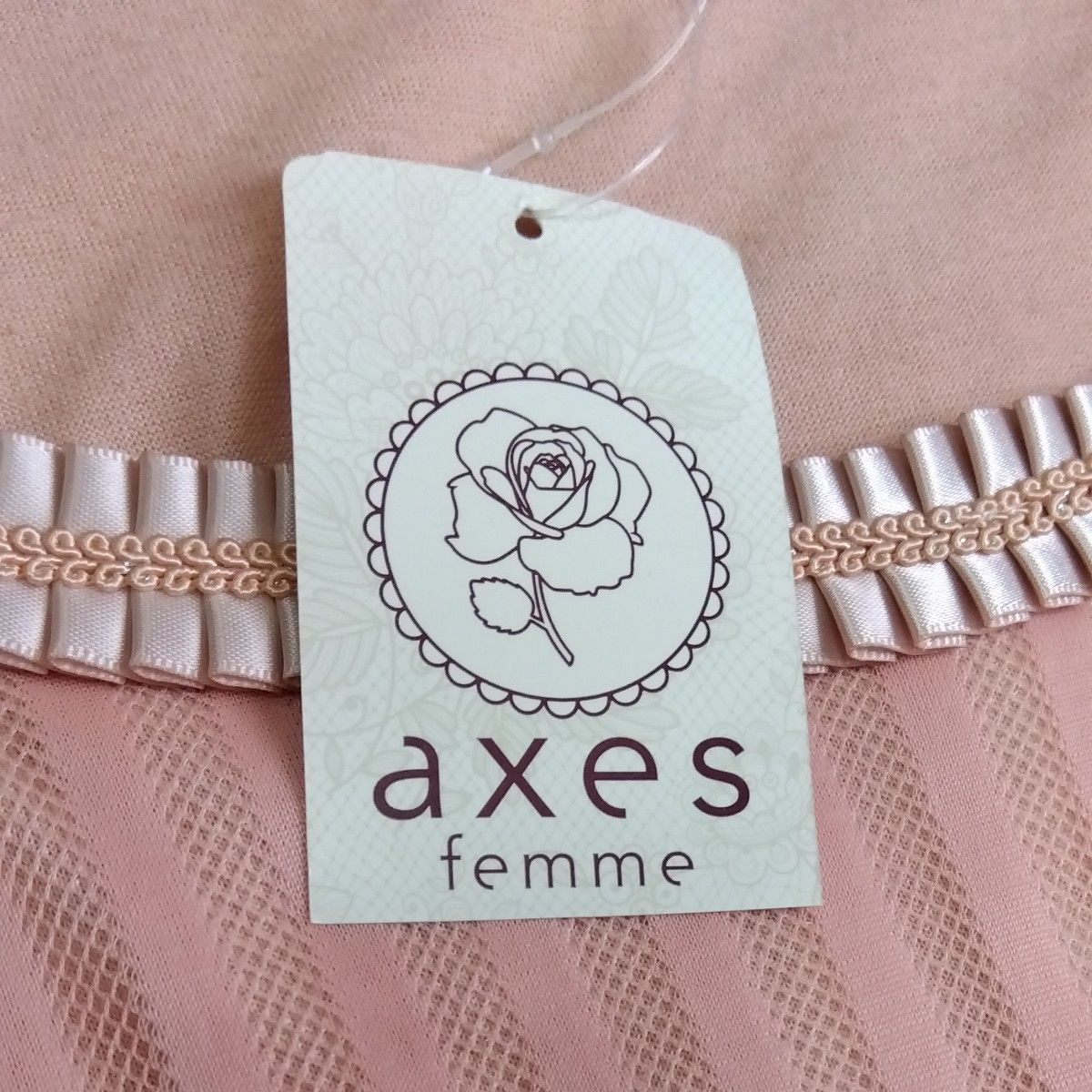 新品タグ付き【axes femme☆アクシーズファム】長袖　 カットソー トップス　レース　M　9号　ピンク