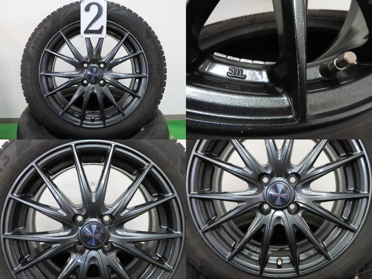 4本 社外 16インチ 6J+40 4H 100 スタッドレス BRIDGESTONE ブリザック VRX3 2021 2022年 185/55R16 アクア ヤリス スイフト XBEE イグニスの画像3