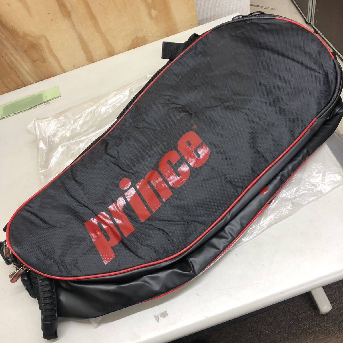 ⑨ Prince GM222 ラケットバッグ 黒 赤 一部劣化有 中古 未使用 長期保管品 テニス tennis bag ラケットの画像3