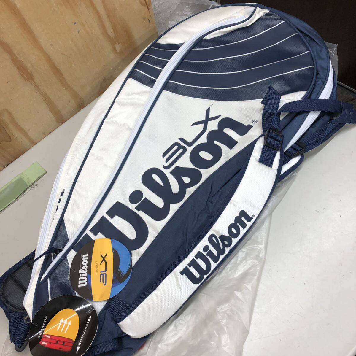 15 Wilson BLX TEAM white navy blue racket bag used unused long-term keeping goods tennis tennis bag racket 