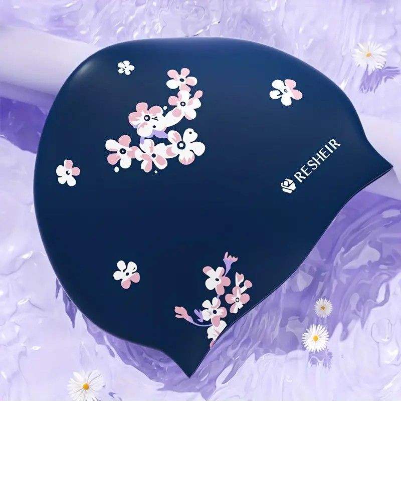 【プールに映える！】スイムキャップ花柄《小花柄》swimming cap　柔らかシリコン素材　紺 小桜 スイムキャップ花柄