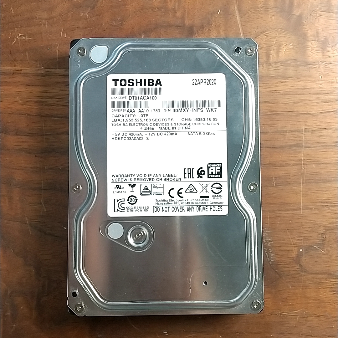 【正常判定】 TOSIHBA HDD 3.5インチ 1TB 使用時間 640時間 ハードディスク パソコン_画像1