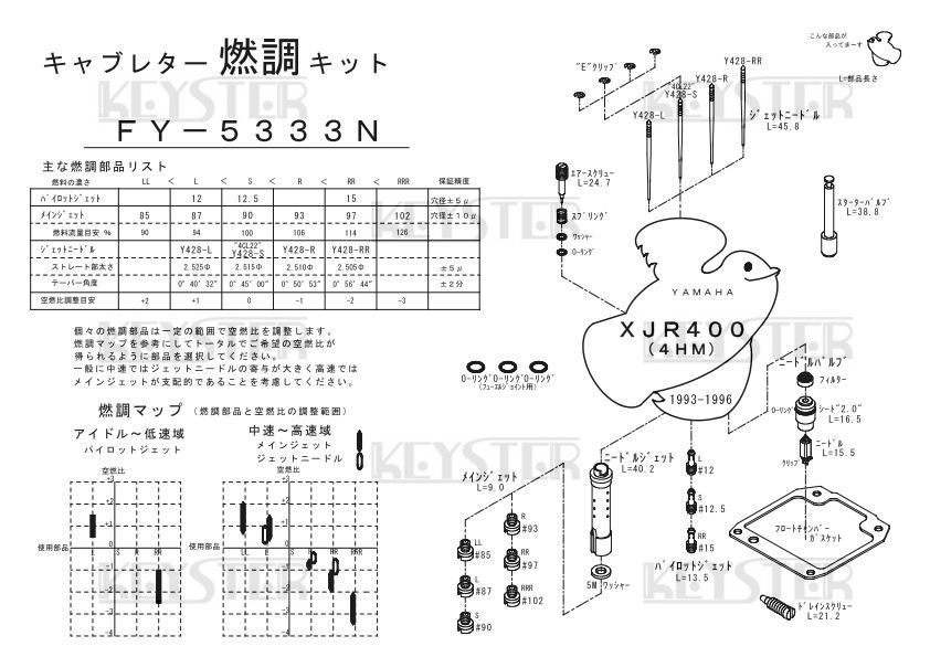 ■ FY-5333N XJR400 4HM 1993-1996 キャブレター リペアキット キースター 燃調キット 3の画像3