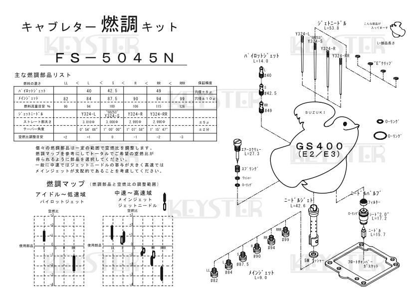 ■ FS-5045N GS400E-2 GS400E-3 ノブタイプ 引きキャブ キャブレター リペアキット キースター 燃調キットの画像3