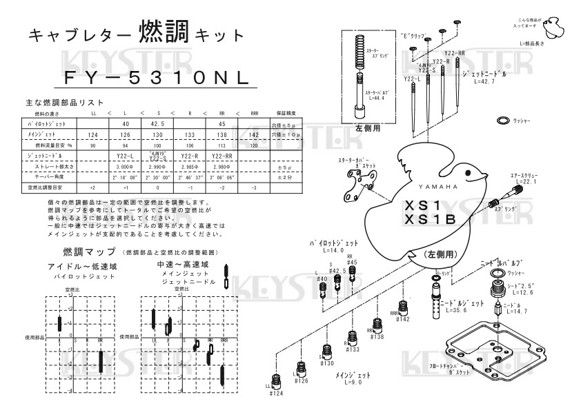 ■ FY-5310NL/R 　XS1　XS1B BS38　前期型　キャブレター リペアキット　キースター　燃調キット　４_画像5