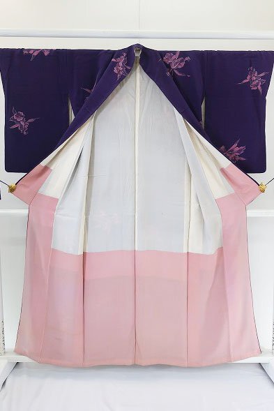 [ кимоно fi] античный мелкий рисунок длина 156cm фиолетовый Taisho роман retro натуральный шелк совершенно новый kimono.15846