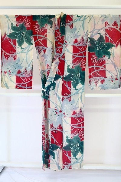 [ кимоно fi] античный . мелкий рисунок длина 155cm лето кимоно bi bit модный Taisho роман retro .. израсходованный kimono 15937