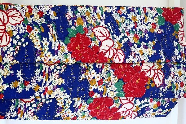 【着物フィ】アンティーク 小紋 カラフル 身丈155cm 青 ビビット 大正ロマン レトロ 仕立て上がり kimono 袷 15938の画像7