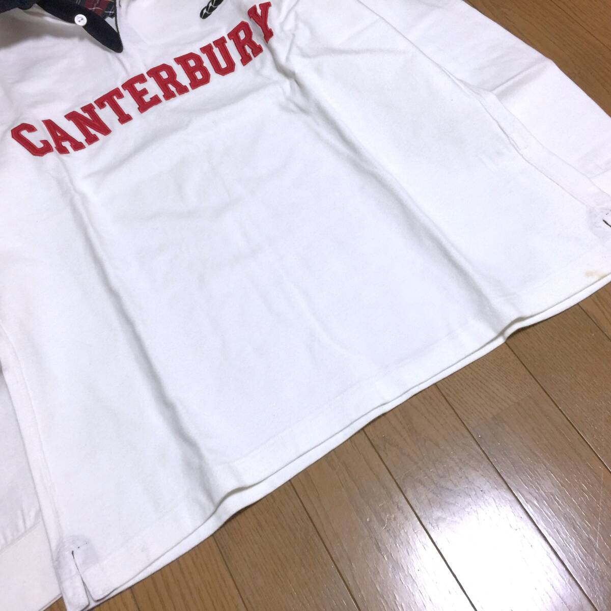 CANTERBURY カンタベリー ロゴ刺繍 厚手 コットン 長袖 ラガーシャツ ポロシャツ メンズ 3L 大きいサイズ 白 ホワイト ラグビーの画像4