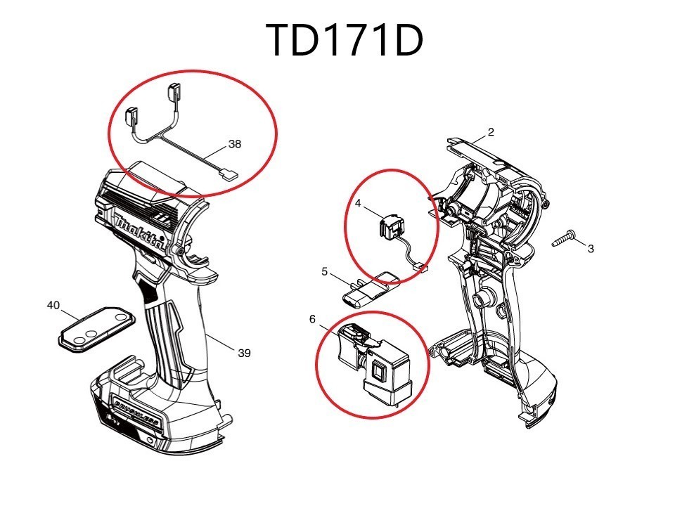 マキタインパクトドライバー TD171D TD161D スイッチコンプリート  LED&手元スイッチユニット 純正部品新品3点セットの画像1