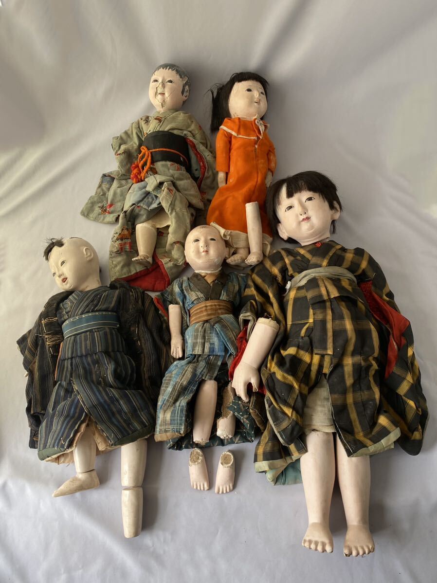 市松人形 5体 旧家蔵出し 明治時代 着物人形 アンティーク の画像1