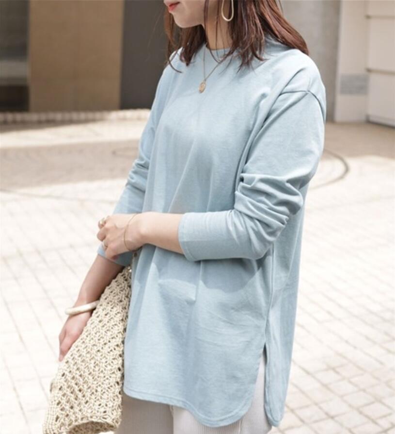 autumn new work on goods blouse shirt stylish simple easy plain tunic lady's long sleeve large size white 
