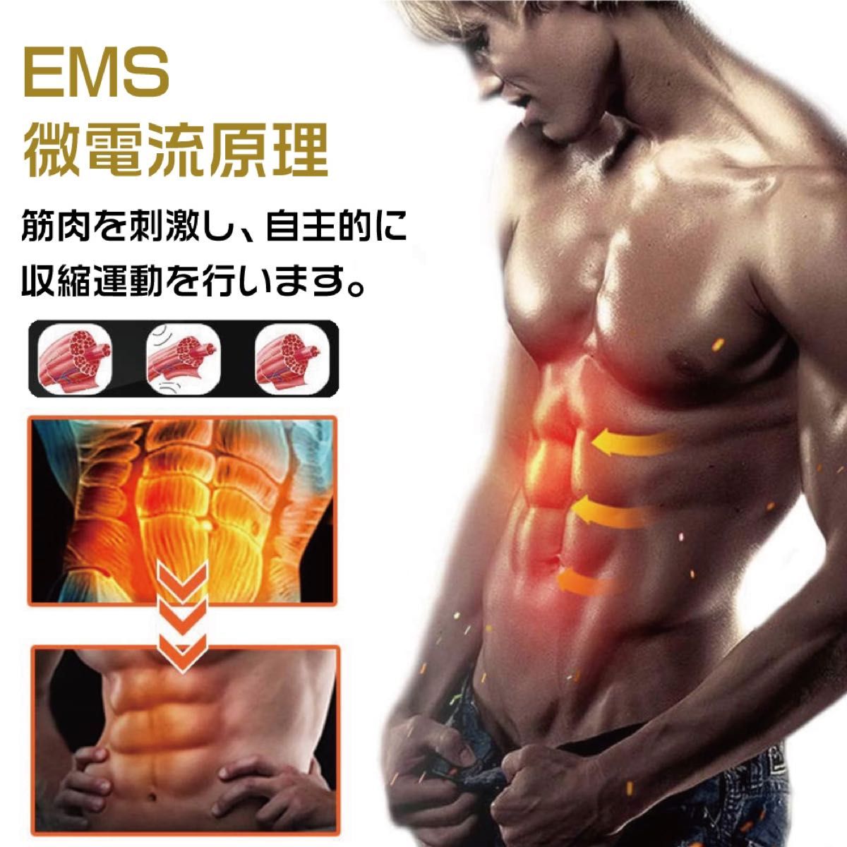 EMS腹筋ベルト 腹筋パッド ジェルシート不要 USB充電式 腹筋トレーニング