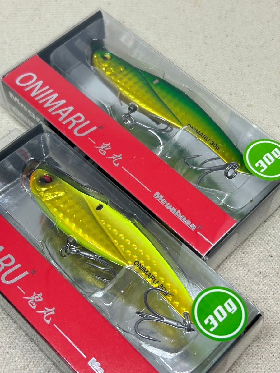 メガバス オニマル 鬼丸 30ｇ 2個セット 未開封品 G GOLD LIME ＆ G GOLD DOUBLE CHART ONIMARUの画像3