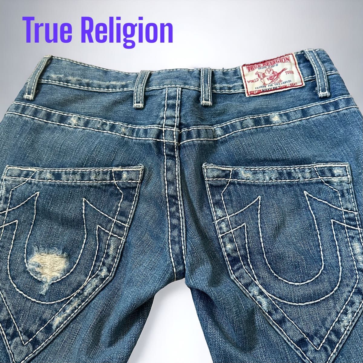 トゥルーレリジョン　太ステッチ　ダメージ　ローライズ　True Religion