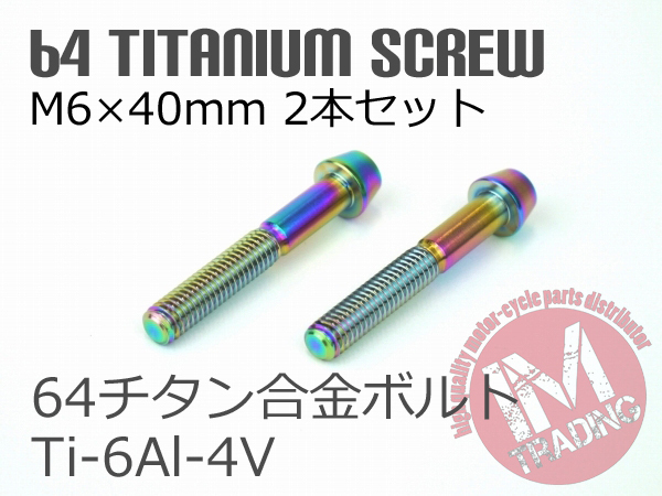 64チタン合金ボルト M6×40mm P1.0 2本セット テーパーキャップ ゆうパケット対応 焼き色有り Ti-6Al-4V_画像3