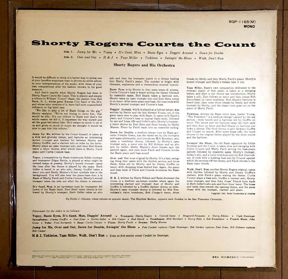 ショーティ・ロジャース・コーツ・ザ・カウント Shorty Rogers / Courts the Count LP MONO _画像2