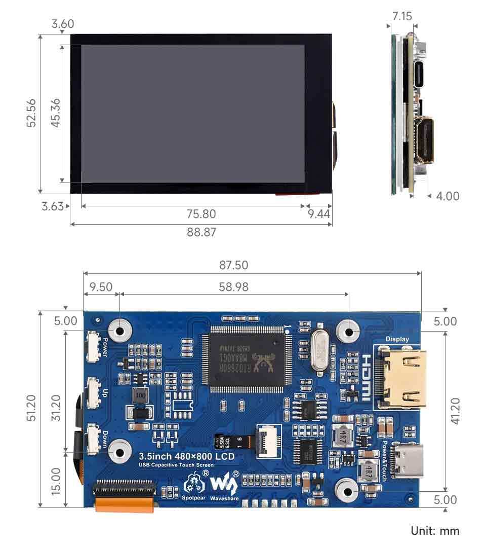Spotpear LCD 3.5 -inch touch screen touch panel IPS liquid crystal 800×480 Raspberry Pi etc. 