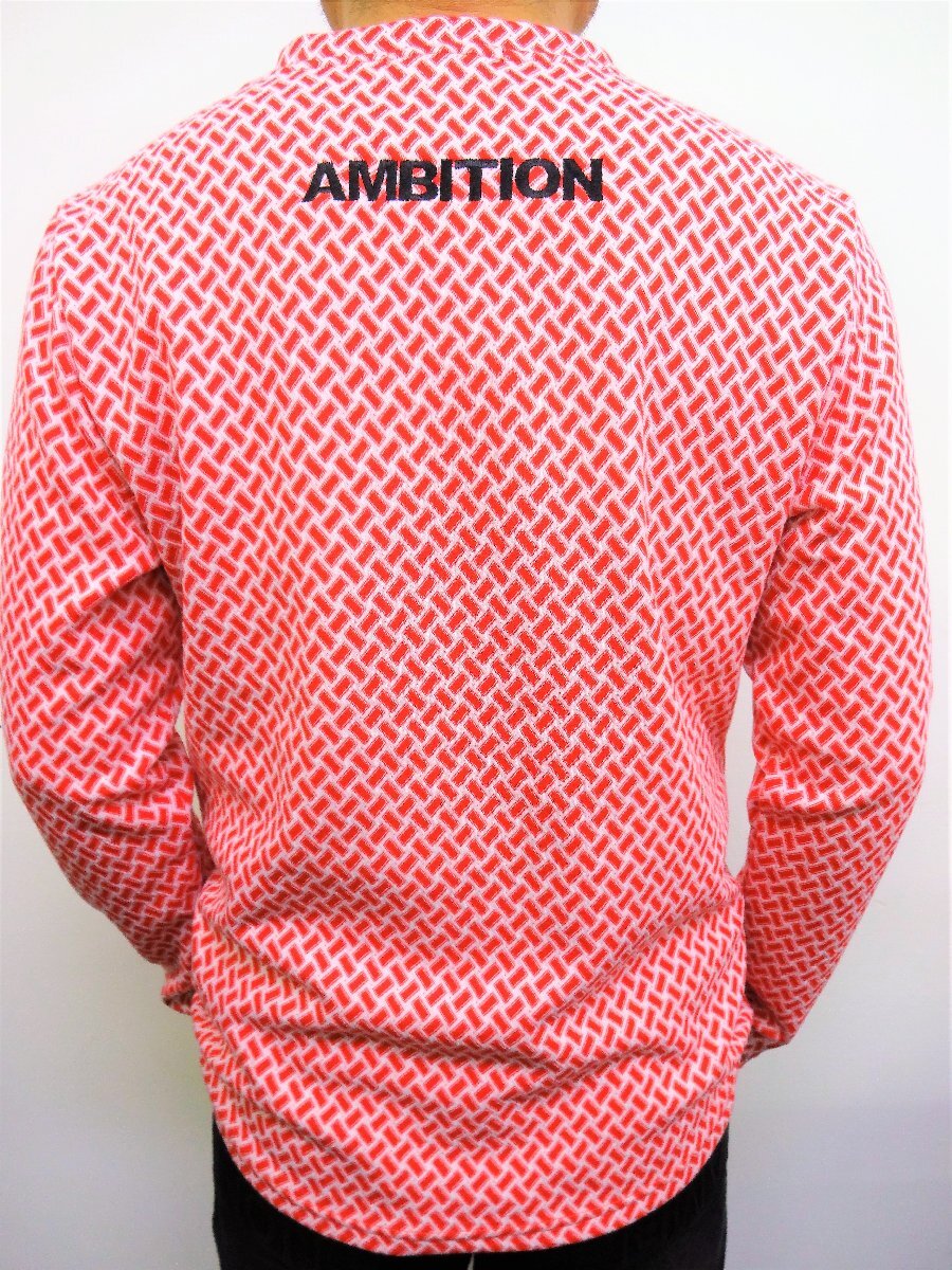 AMBITION アンビション T22205 M 赤 ユリワッペン&ロゴシシュウ Vネック 長袖Tシャツ R 新品 送料無料 50%OFF_背中にロゴシシュウ