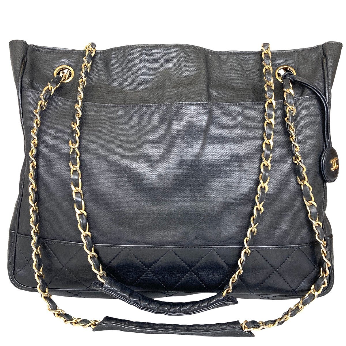 【1円～】 シャネル CHANEL バッグ ハンドバッグ トートバッグココマーク チェーン シープスキン マトラッセ ラムスキン ブラック 中古_画像1