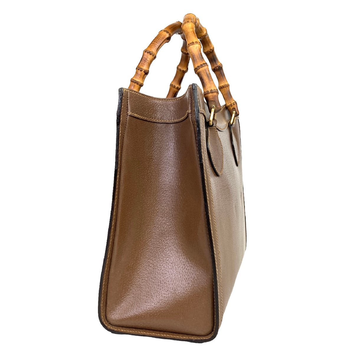 [1 иен ~] Gucci GUCCI сумка ручная сумочка большая сумка bamboo Diana кожа Brown б/у 