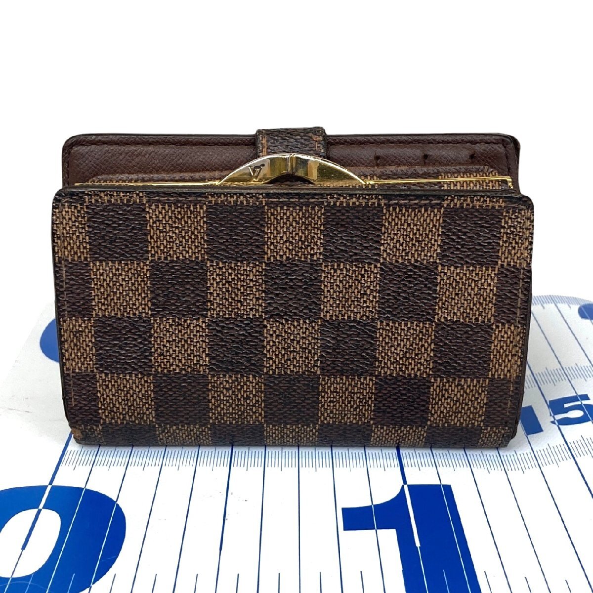 【1円～】ルイヴィトン LOUISVUITTON 財布 二つ折り 財布 がま口財布 ダミエ ダミエ ガマロ N61664 M10073 レザー ブラウン 中古_画像4