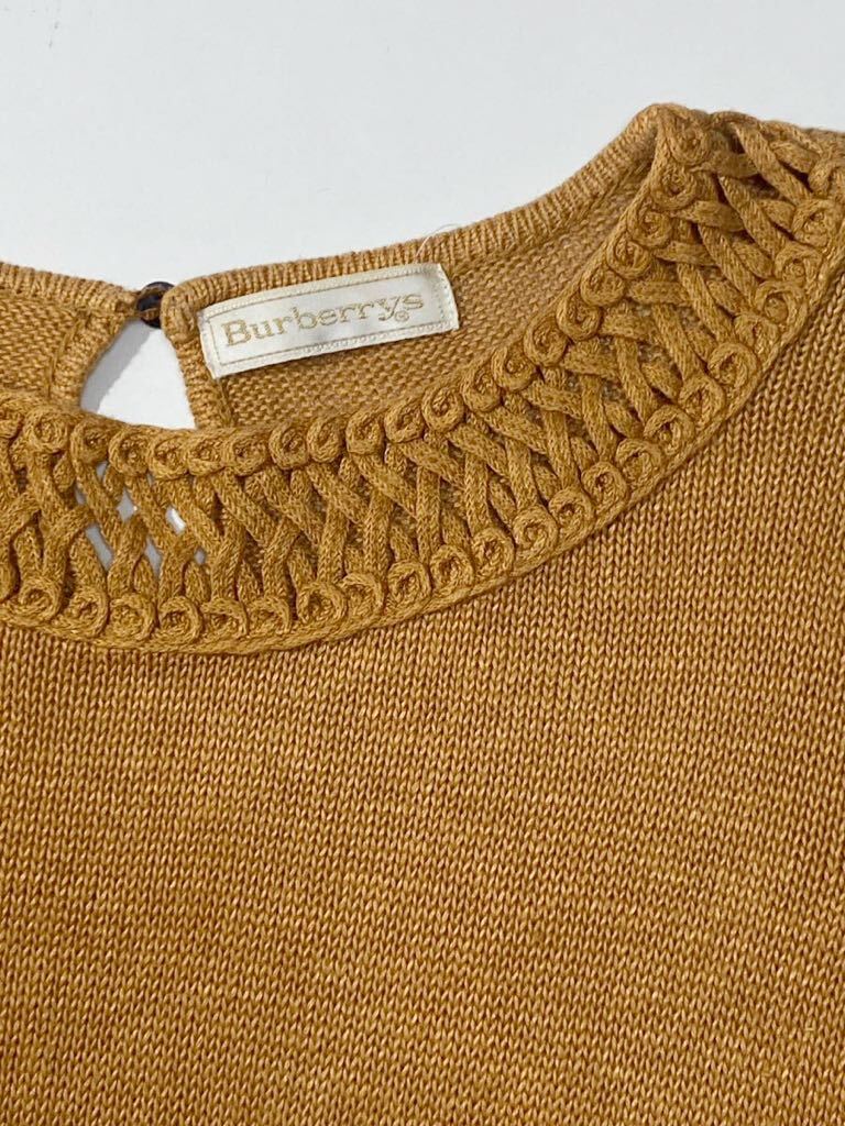 *linen100%/ Burberry /BURBERY/ Old Burberry / short sleeves knitted / flax / lady's /sizeM/ brown group 