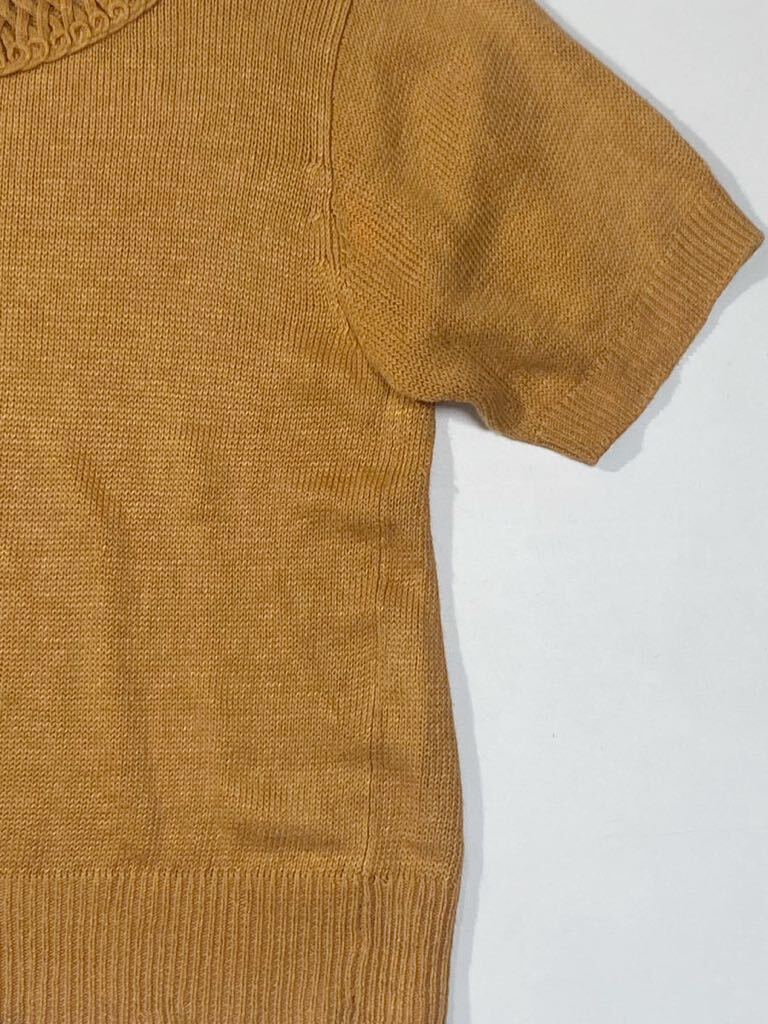 *linen100%/ Burberry /BURBERY/ Old Burberry / short sleeves knitted / flax / lady's /sizeM/ brown group 