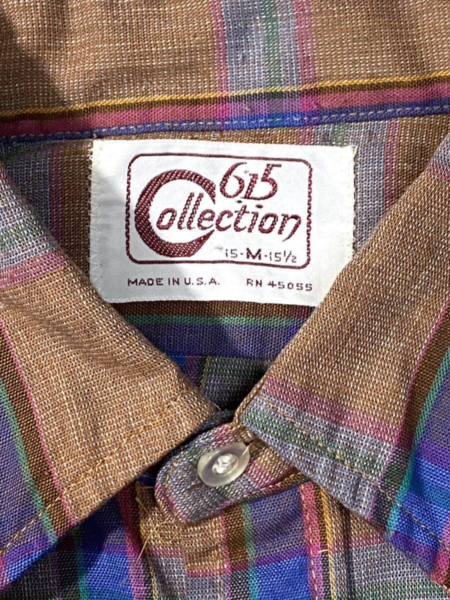 ◆米国製/古着シャツ/70〜80年代/ヴィンテージ/USA/615COLLECTION/チェック/ポリエステル系/メンズ/sizeM/ネコポス発送_画像5