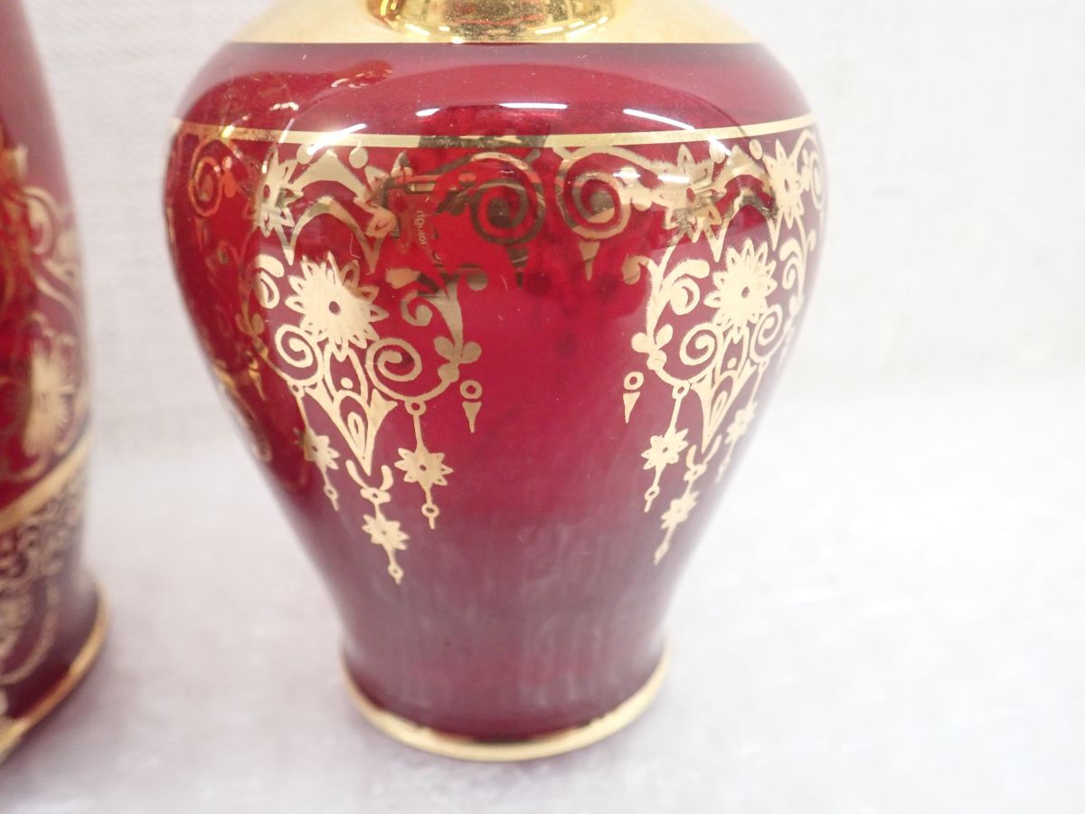 D135-80 ベネチアングラス ワイングラス ビアグラス 金彩 酒器 レッド・赤 工芸品 ガラス工芸 中古の画像9