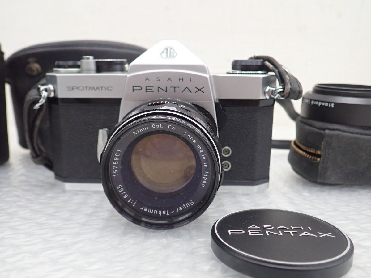 D367-80　ASAHI PENTAX　SPOTMATIC SP　フィルムカメラ　レンズSuper-Takumar 1:1.8/55、PENTAX ペンタックス TAKUMAR 1:3.5/28 レンズなど