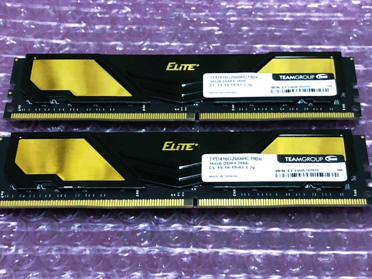 TEAMGROUP DDR4-2666 16GB 2枚セット 計32GB 中古品 型番：TPD4162666HC19BKの画像2