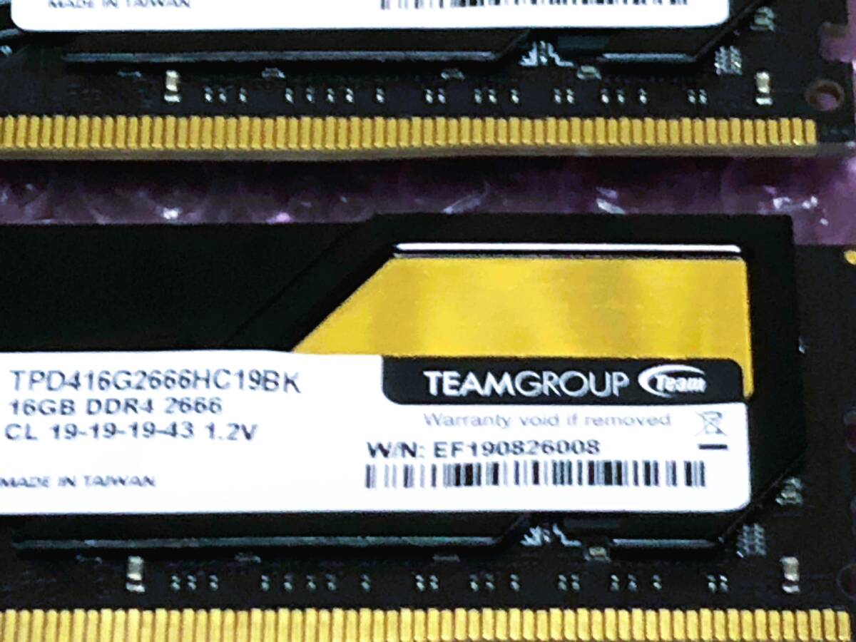 TEAMGROUP DDR4-2666 16GB 2枚セット 計32GB 中古品 型番：TPD4162666HC19BKの画像3