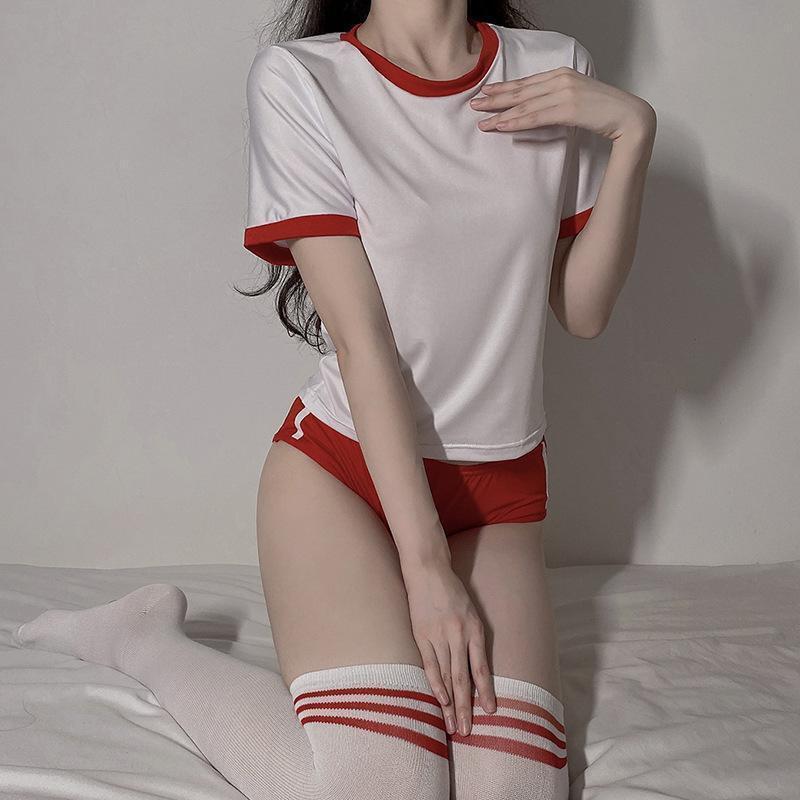  gym uniform gym uniform cosplay sexy Ran Jerry bruma Night wear red red T-shirt costume clothes top and bottom set 4625