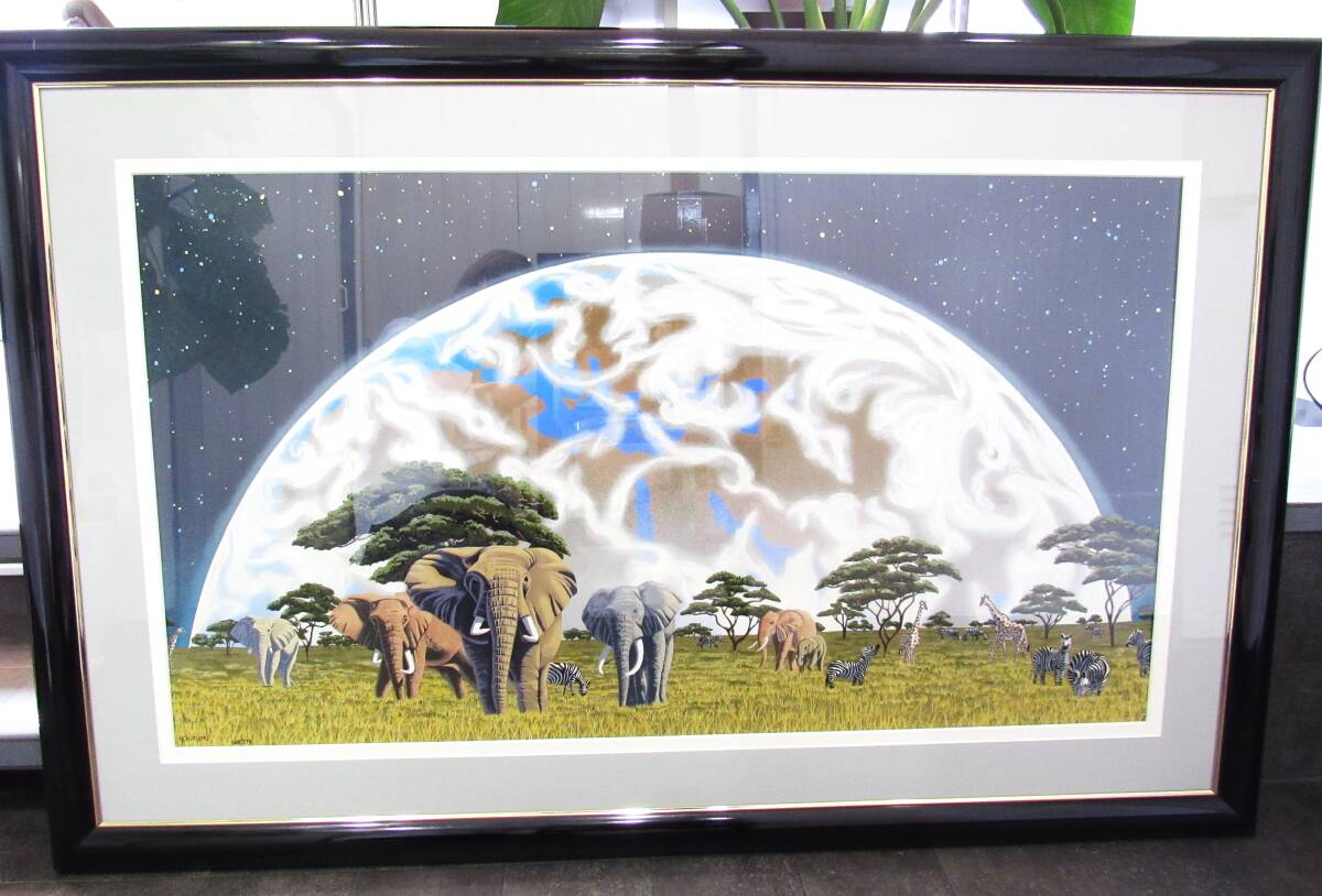 シム・シメール Schim Schimmel 『 日の出のアフリカ 』 268/275 額寸128×83 地球 動物 希少 インテリア 絵画 サイン付き 