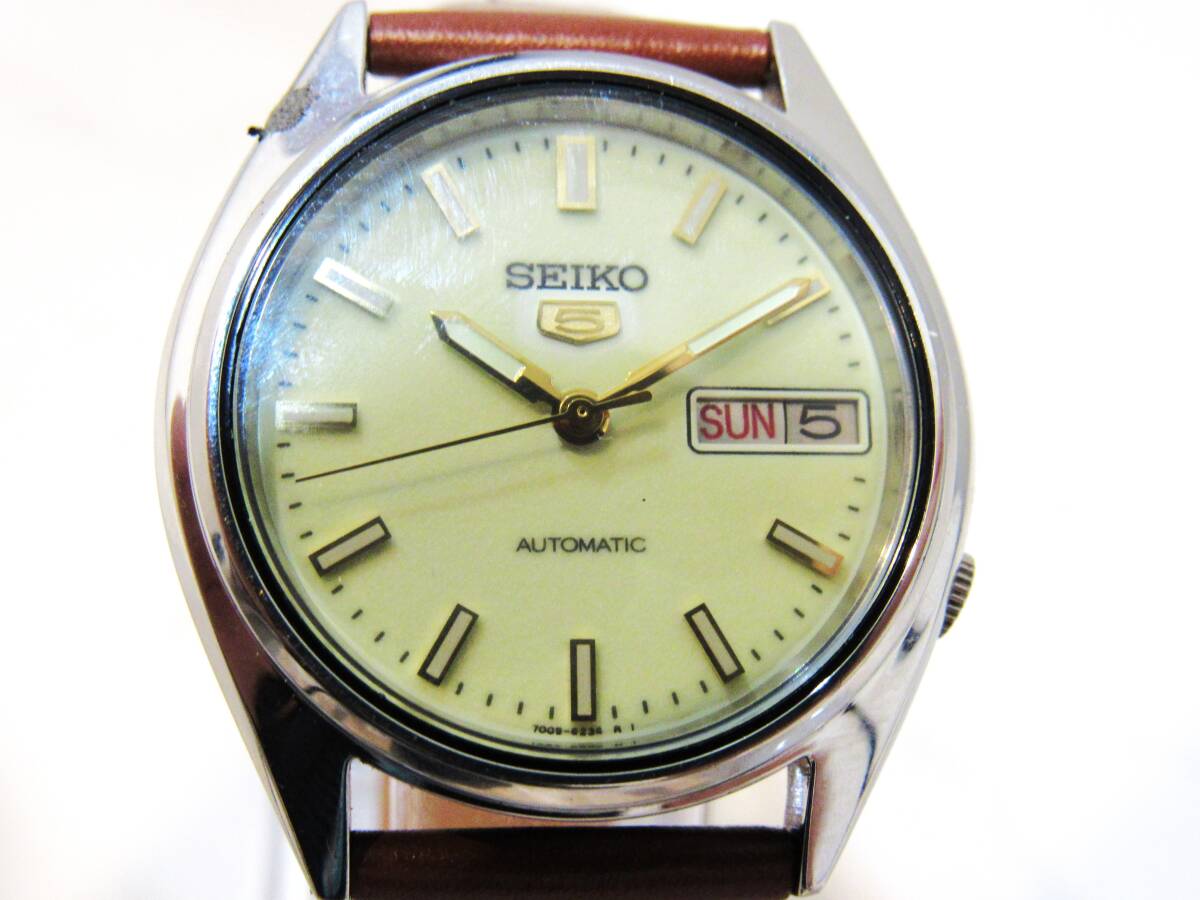 セイコー SEIKO5 セイコー5 7009-6000 自動巻き 腕時計 アナログ ラウンド アイボリー シルバー シンプル ジャンク品 kdKTの画像2