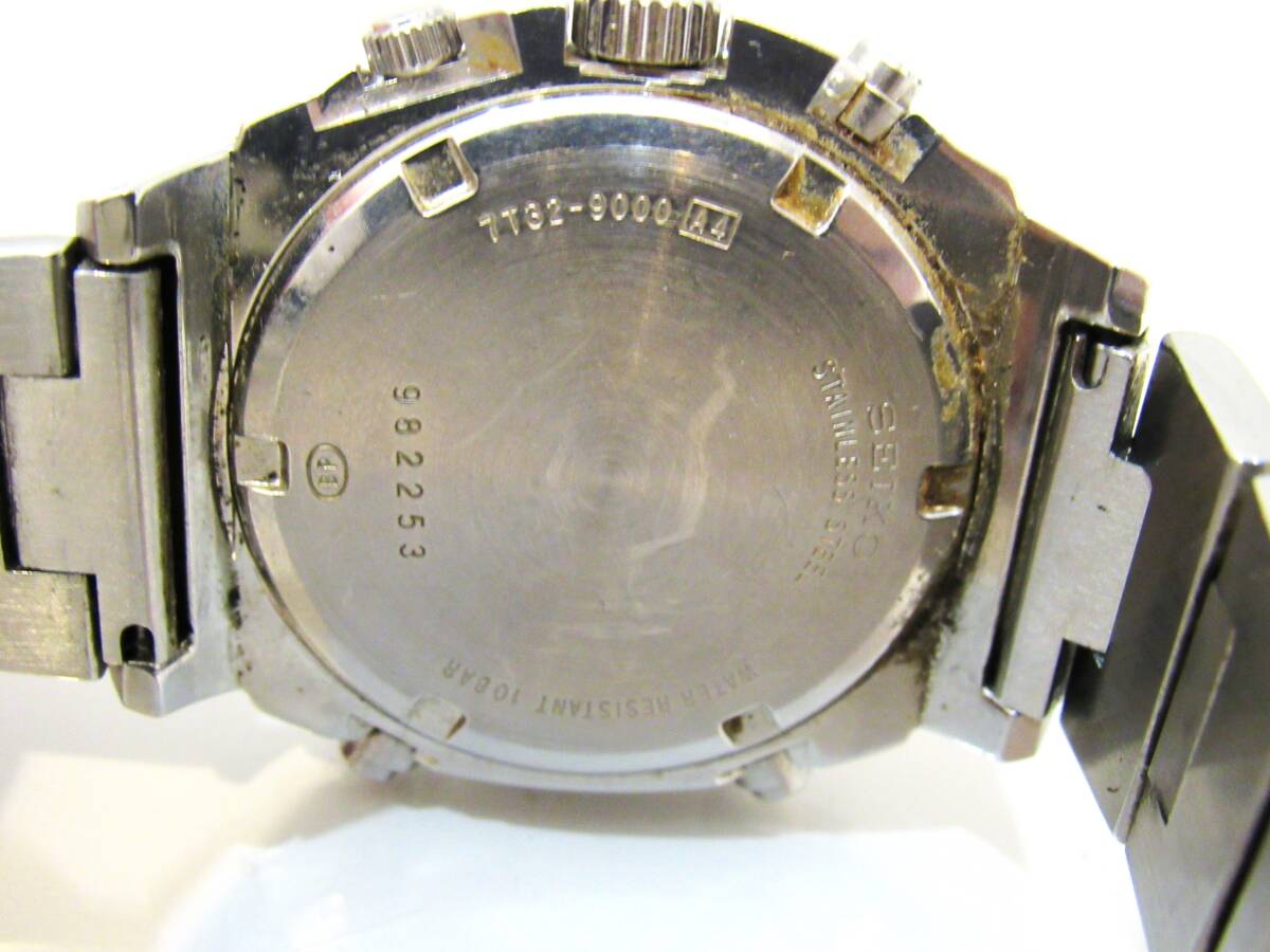 SEIKO セイコー クロノグラフ デイト 7T32-9000 クォーツ 腕時計 青文字盤 ベルト純正 不動品 ユーズド品 電池切れ kdKTの画像6