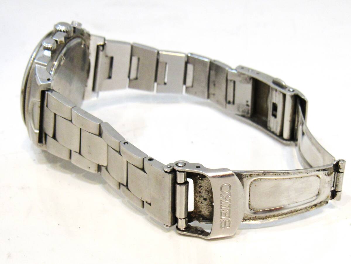 SEIKO セイコー クロノグラフ デイト 7T32-9000 クォーツ 腕時計 青文字盤 ベルト純正 不動品 ユーズド品 電池切れ kdKTの画像8