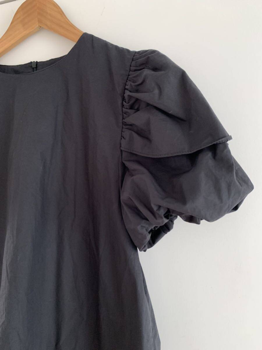  postage 185 jpy once have on short sleeves blouse black ba Rune sleeve shirt short A line 