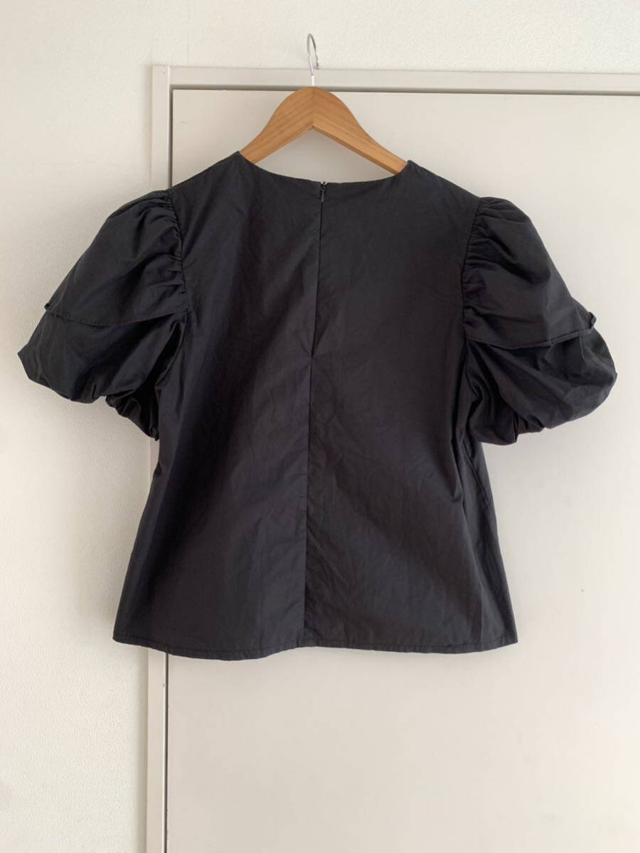  postage 185 jpy once have on short sleeves blouse black ba Rune sleeve shirt short A line 