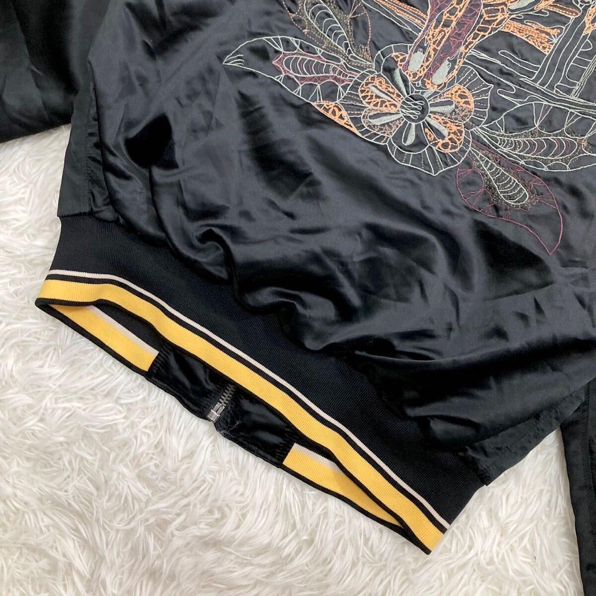 美品 L位 ディーゼル DIESEL スカジャン MA-1 スタジャン ジャケット ブルゾン ロゴ 総柄 刺繍 黒 ブラック ビンテージ加工 メンズの画像7